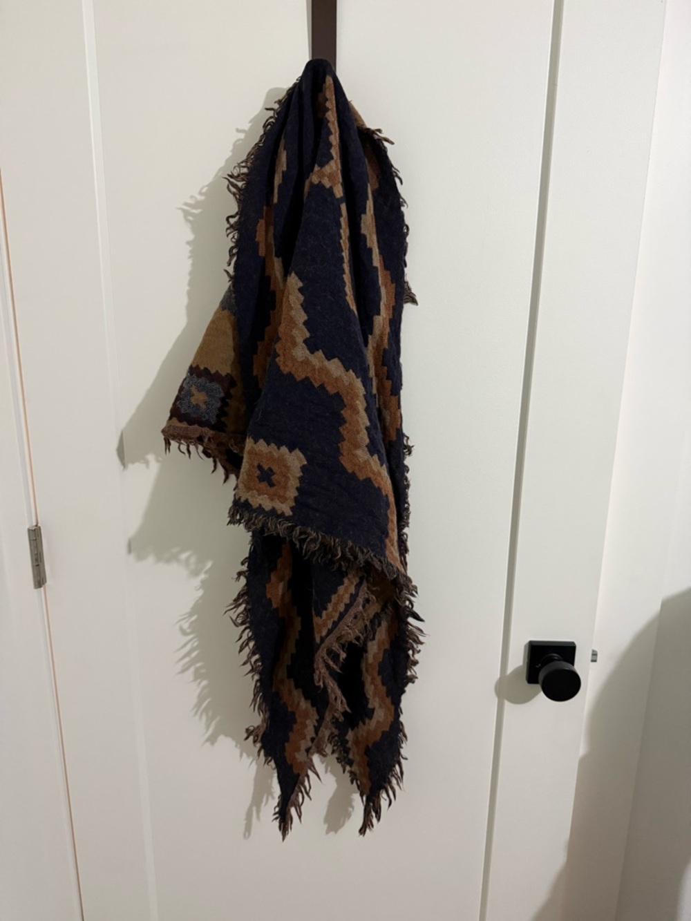 Wilfred Navy and Brown Wool Fringe Shawl